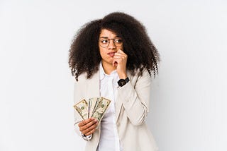 young African woman financially stressed