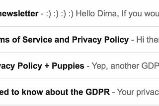 GDPR email subjects: The impersonal, the desperate, and the winner.