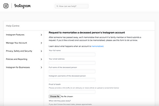 How to memorialise an Instagram account.