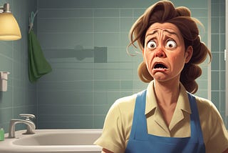 Illustration of a cleaning lady with a disgusted look on her face