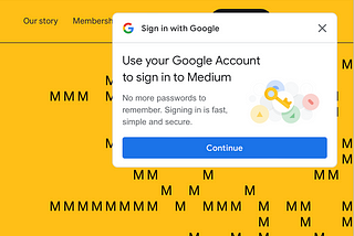 A pop-up to sign into your google account on medium.com