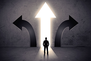Depiction of a dilemma where a person is presented with three choices