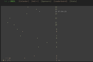 Image of Advent of Code 2023 page showing a diagram with stars and a list of dates.