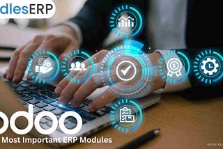 A modern digital dashboard displaying interconnected Odoo ERP modules for sales, finance, HR, inventory, and manufacturing, symbolizing business automation and scalability.