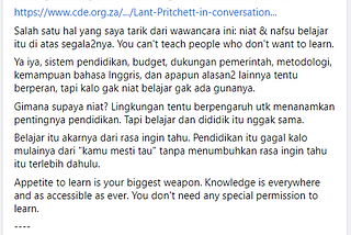 Bincang2 tentang pendidikan dengan Professor Lant Pritchett