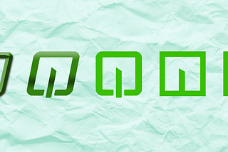 Logo transforming into a green square on top of a cyan paper background