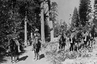 In this 1899 photo, Buffalo Soldiers in the 24th Infantry carried out mounted patrol duties in Yosemite.