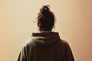 Picture of a man with a messy bun from behind wearing a hoodie.