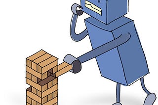 Cartoon of a robot playing jenga (by Timbral Ltd).