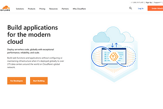 A screenshot of the product page for Cloudflare Workers with a header reading “Build applications for the modern cloud”.