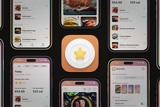 Gourmate app icon surrounded by app screenshots