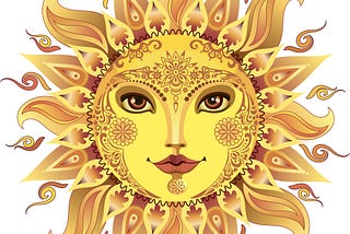 Artistic rendition of the sun, with a woman’s face.