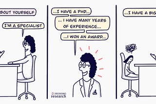 The researcher interviewing a person that has vast experience and a big title.