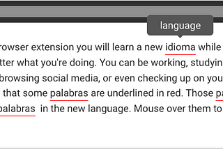 With LoomVue’s browser extension you will learn a new idioma while you browse the web. (notice that idioma is in Spanish)