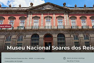 Home com o redesign proposto, destacando a fachada do edifício do museu — um prédio de dois andares antigo e de pedra, com as paredes da parte superior pintadas em vermelho alaranjado.