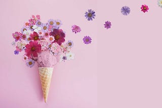 ‘Ice Cream Cone with Ice Cream and Flowers’