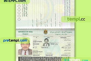 Iraq passport PSD download template