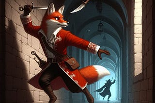 The sly fox, Sparey, running from his attacker, Elred the dark elf.