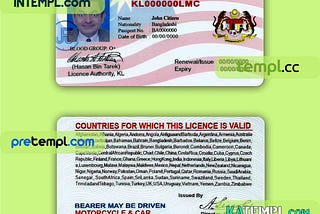 Malaysia driving license PSD download template, version 2