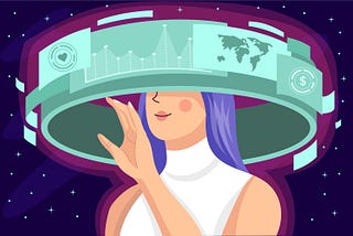an illustration showing a woman interacting with spacial technology