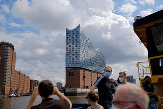 The Elbphilharmonie seen from a ferry on the Elbe river