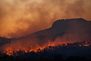 silhouette of mountains and wildfire.