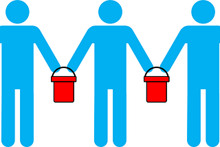 Cartoon of people passing buckets from one to another.