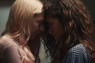 Photo of Jules and Rue touching foreheads in Euphoria.