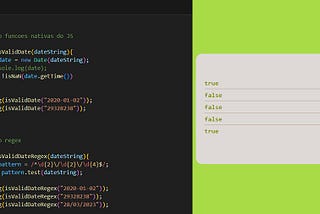 Tela do visual studio code e códigos javascript para validar data.