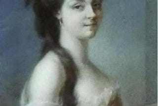 Head-and-shoulders portrait of Sophie de Condorcet as young women with long, dark hair and a yellow silk dress with white ruffles
