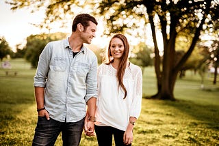 There’s much more to happy marriage than well-meaning but terrible advice. Happy married couple holding hands.