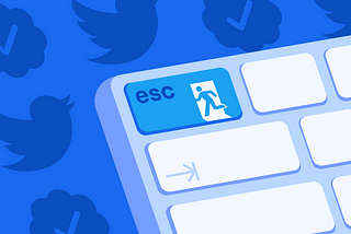 Blue keypad with the escape button on and twitter logos in the blue background