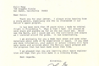A letter I received from John Glenn