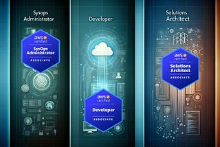 Picture of 3 associate level AWS certifications: Solution Architect Associate, Developer Associate and SysOps Administrator Associate.