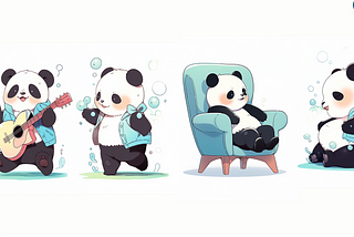 Cartoon panda different activities