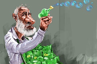 An Illustration of a feriwala selling Bubble Gun