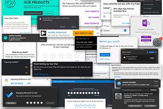 A collage of mobile and desktop update and feedback notifications.