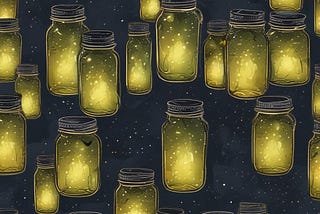 Drawing of jars containing fireflies. Image generated by DavinciAI