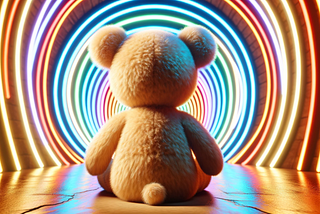 Teddy Bear focusing, flowing and mono-tasking as he looks down a tunnel.