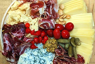 Overhead view of one of Quebracho’s meat and cheese plates.
