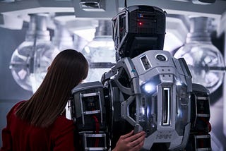 Movie “I am Mother” picture between the human Daughter and the robot Mother