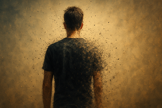 A man pixelating and disappearing