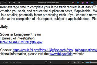 My FBI FOIA will take 67 months to retrieve -
