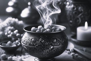 digital black and white image of myrrh burning
