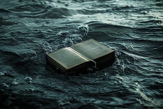 A reading box, emerging from the waters of a dark and troubled sea.