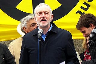 Jeremy Corybn speaking at a protest