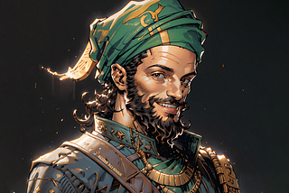 AI-generated art of Umro Ayyar, the legendary warrior, by Alizee Ali Khan