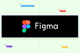 Figma logo and hero image with four cursors indicating work and team collaboration.