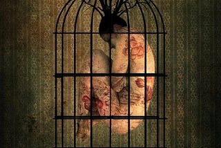 The Art of Alchemy by Mariana Palova on Pinterest of a woman in a cage sprouting branches like a tree