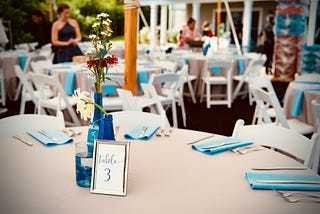 An empty table at a wedding venue.